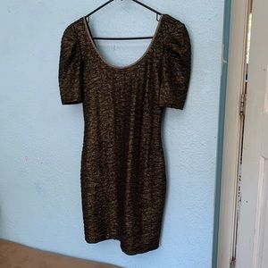 3/4 sleeve metallic mini dress